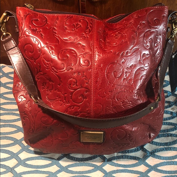 Tignanello Red Embossed Shoulder Bag - Picture 1 of 15